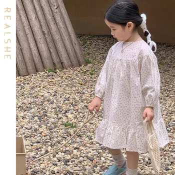 2023 Deti Oblečenie na Jeseň detské Oblečenie s Dlhým Rukávom Volánikmi Kvetinový Tlač Dievčatá Šaty Sladkých Dievčat, Princezná Šaty