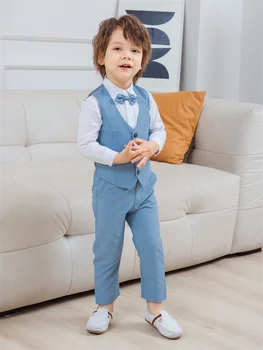 Baby Boy Gentleman Nastaviť Blejzre Deti Oblečenie Vyhovovali Jar&Jeseň motýlik Košele, Nohavice, Vesta 3ks Formálne Svadby, Deti, Oblečenie