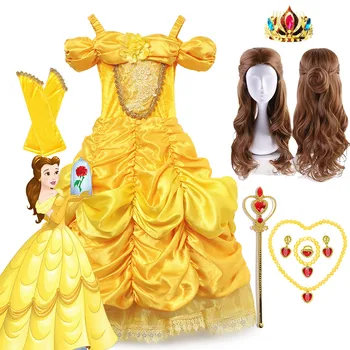 Deluxe Princezná Šaty Vintage Elegantné plesové Šaty pre Dievčatá Vianočný Večierok Darček Halloween Deti Kráska a Zviera Belle Cosplay