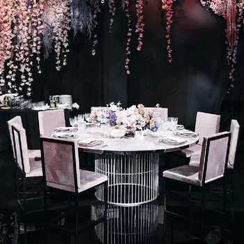 svadobné strieborný kovový nábytok kolo nehrdzavejúcej ocele base udalosti, produkty banquet sklenený jedálenský trendy svadobný stôl