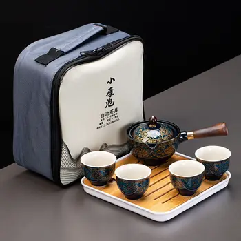 Čínsky porcelán Gongfu Čaj Nastaviť Prenosné Kanvica Set s Otáčanie 360 Čaj Maker a Infuser Čajový Obrad Nastaviť Kanvica Nastaviť Taška